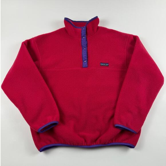 Vintage Patagonia 90s Synchilla Red & Purple Fleece Quarter Button Jacket Small - Picture 2 of 7